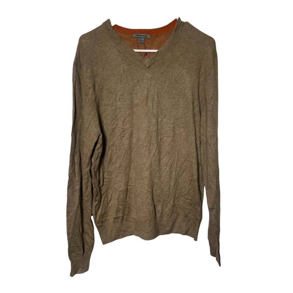 Johnston & Murphy Silk Angora Blend V-Neck Sweater Mens Medium Taupe Neutral New